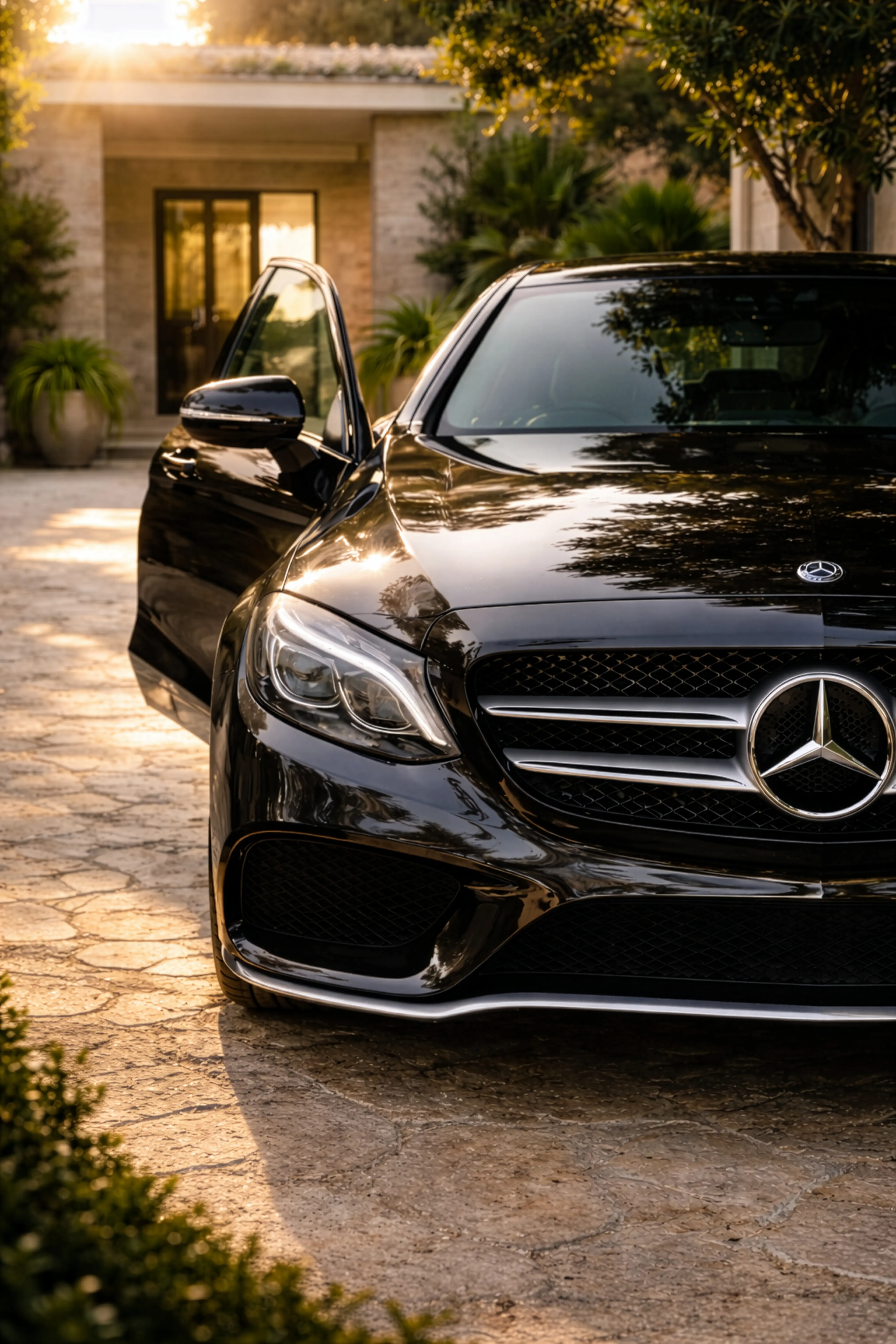 Mercedes-Benz luxury vehicle front in Algarve, Gibson Group car service partnership with StarSul