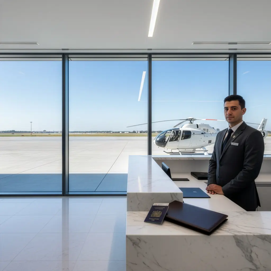 Private VIP airport lounge with luxury departure services
