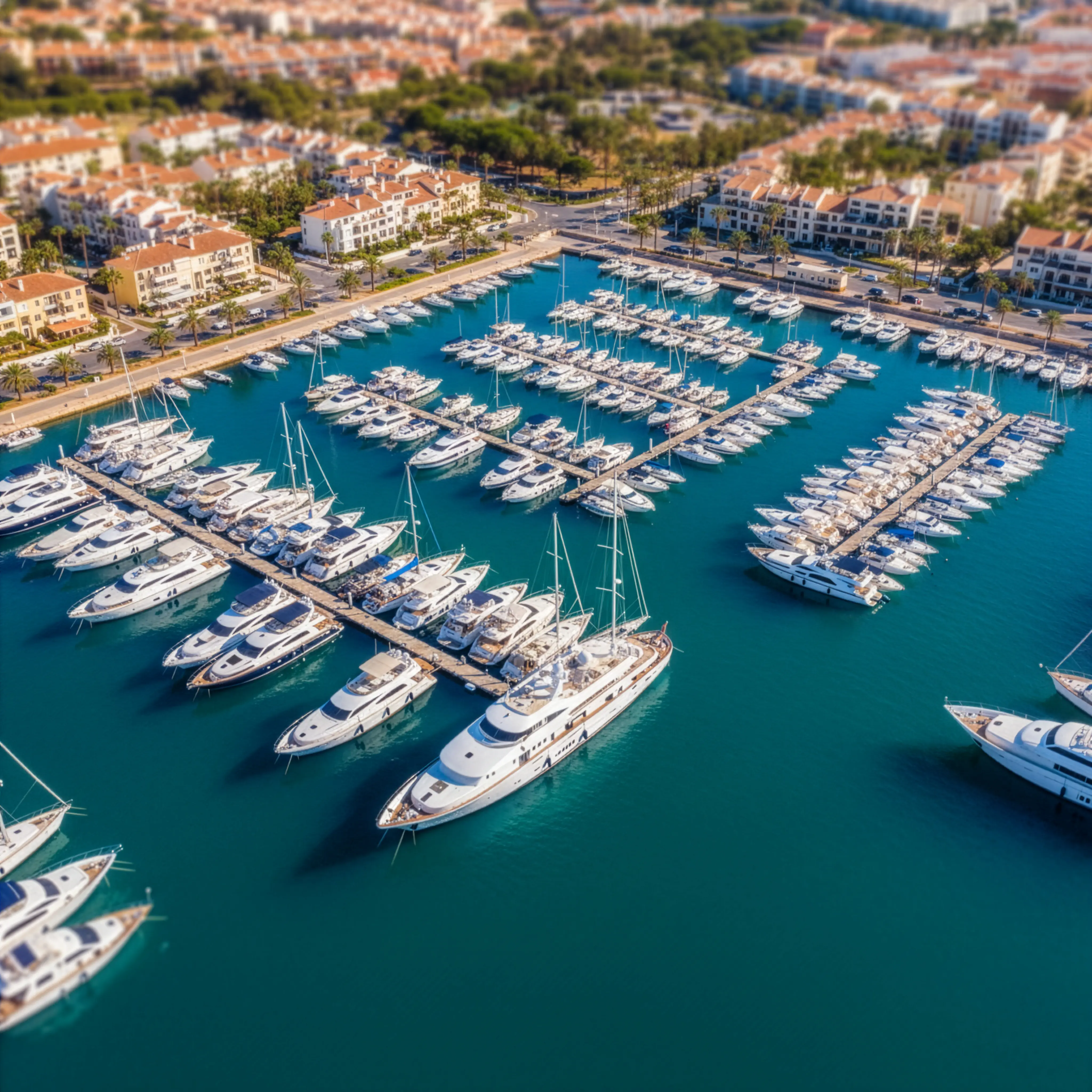Luxury yachts moored at a marina in the Algarve representing the coastal marina lifestyle