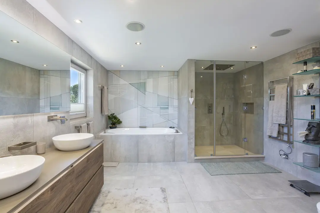 Luxury spa-style bathroom with premium finishes inside Casa Harmonia villa Algarve