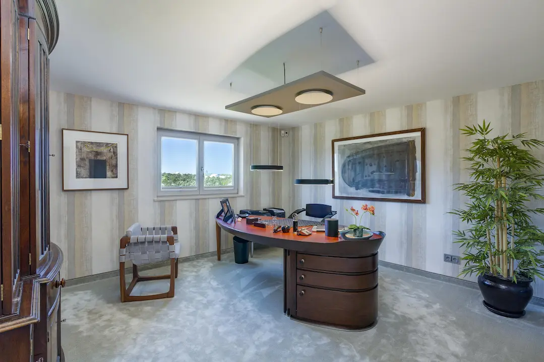 Modern home office with scenic views inside Casa Harmonia luxury villa Algarve