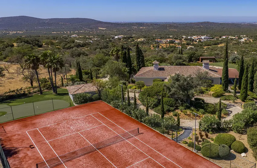 Private tennis court at Villa Alegria luxury property Algarve