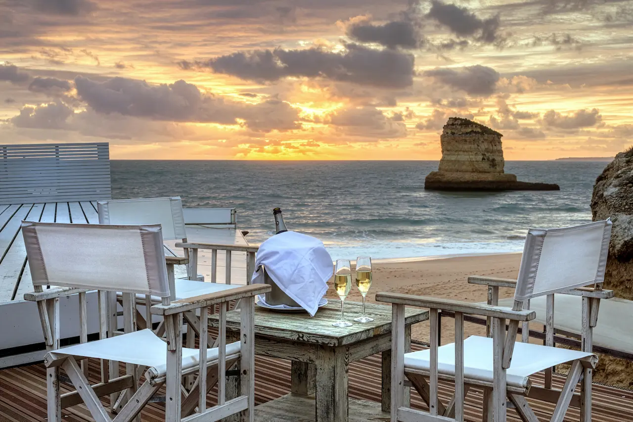Rei das Praias beachfront restaurant in Ferragudo Algarve famous for fresh seafood and sunset views