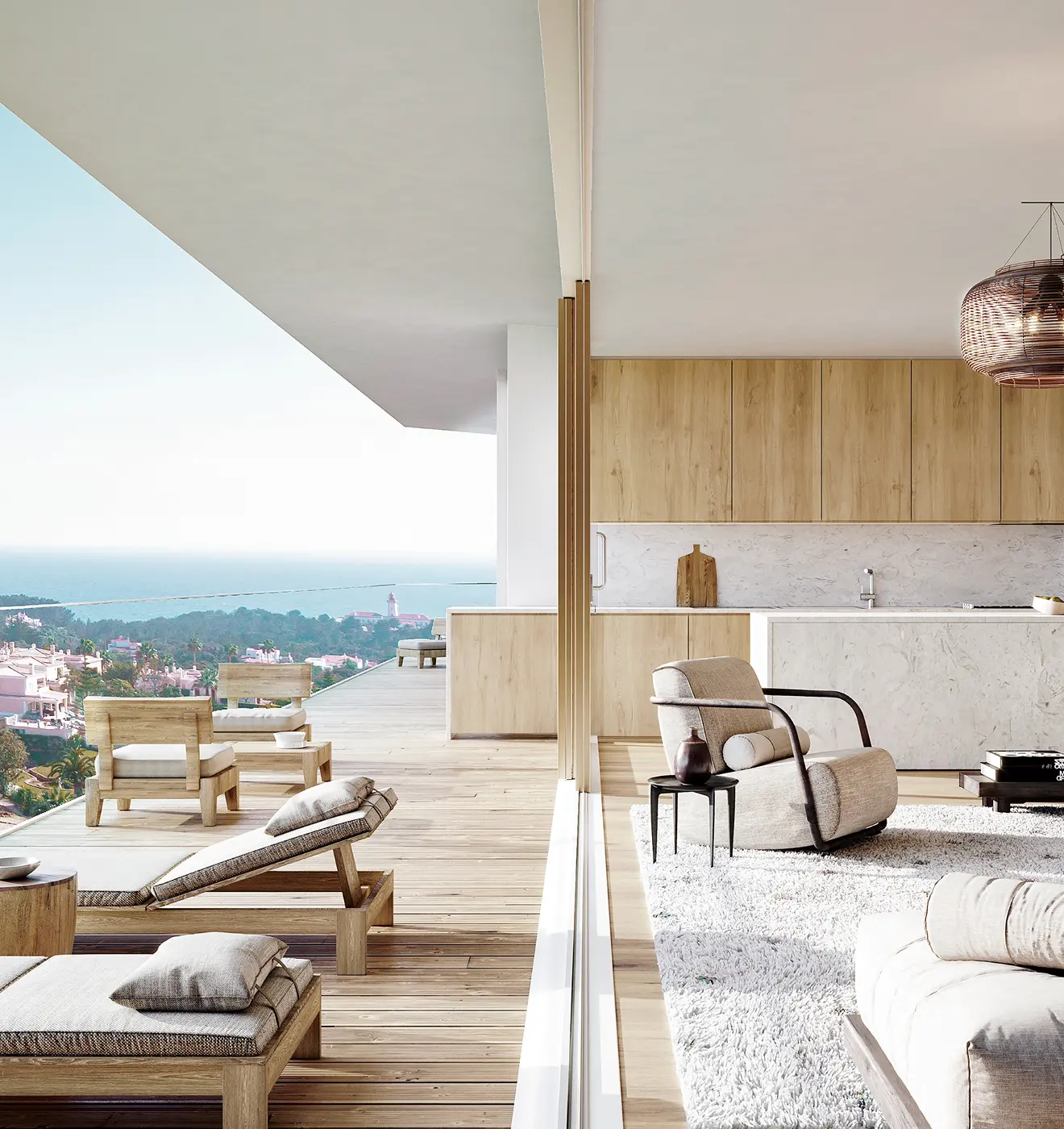 Natural stone and wood interior design at Nomad Bay luxury apartments