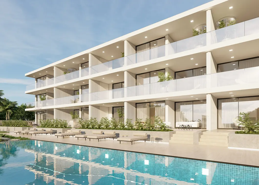 Contemporary Quinta Heights resort architecture surrounded by landscaped Algarve gardens